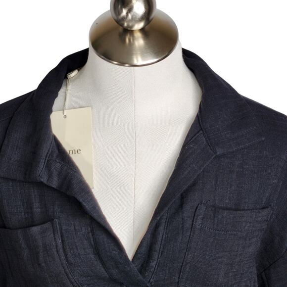 Bohme NWT Alyssa Top Womens Small Black Short Sleeve Textured Cotton‎ Pockets - Picture 2 of 10